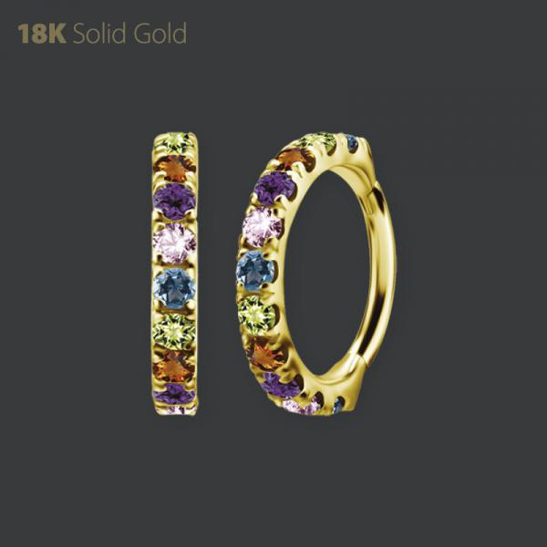 18K GOLD HINGED RING SET W. MULTICOLOR GENUINE GEMSTONES