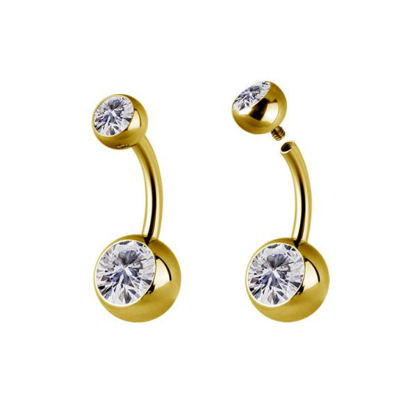 24K GOLD PVD TITANIUM DOUBLE JEWELLED INTERNAL BABY BANANAS SET W. PREMIUM ZIRCONIA