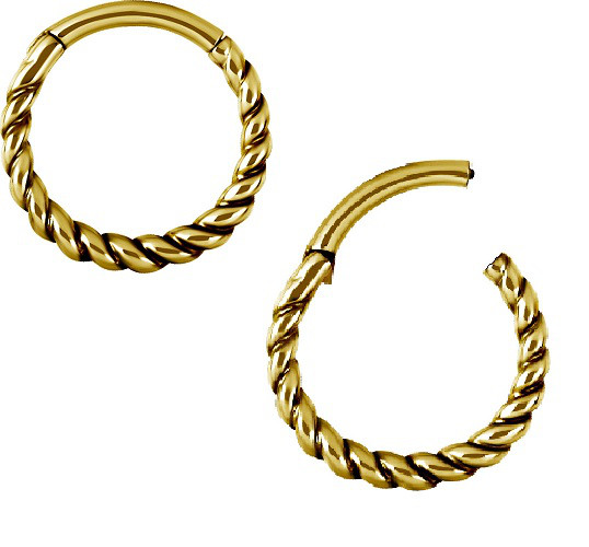 24K GOLD PVD SS316L HINGED RING (THICK TWISTED WIRE)