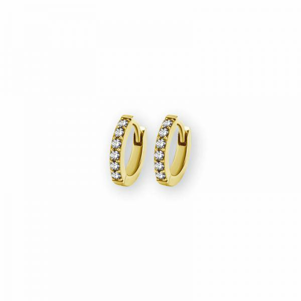 24K GOLD PVD SS316L HUGGIE HOOP EARRINGS 1 ROWS PAVE SETTING (PAIR)