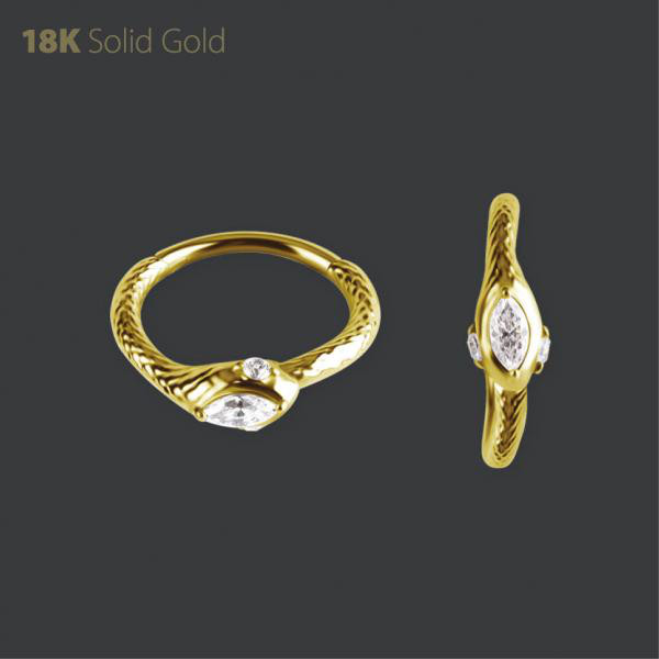 18K GOLD HINGED SNAKE CLICKER SET W. MARQUISE PREMIUM ZIRCONIA