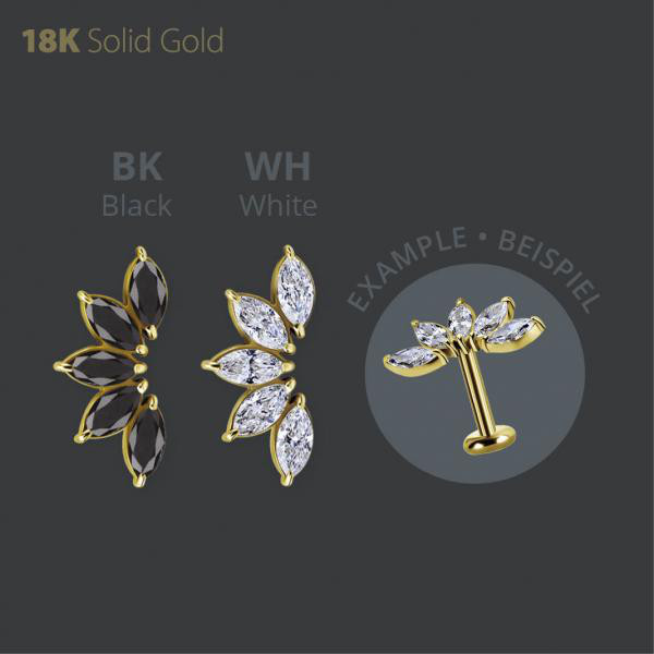 18K GOLD THREADLESS ATTACHMENT SET W. MARQUISE PREMIUM ZIRCONIA
