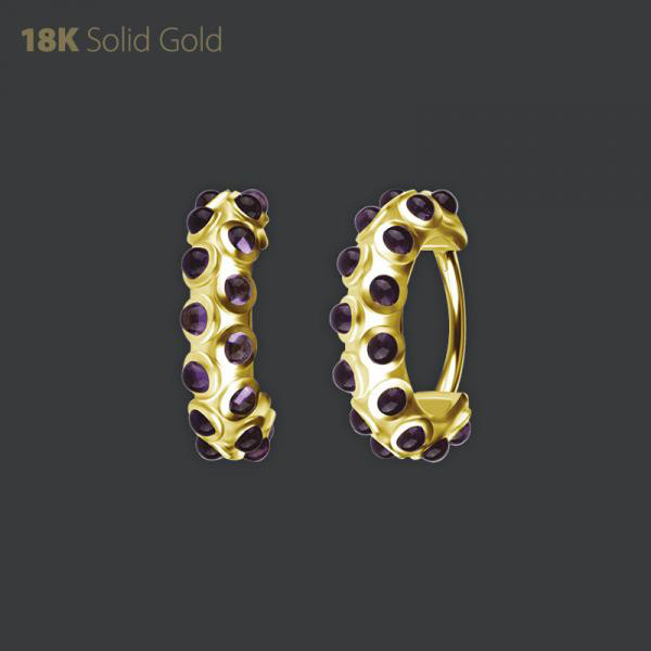 18K GOLD HINGED SEGMENT CLICKER SET W. GENUINE DARK AMETHYST
