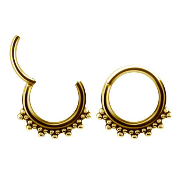 24K GOLD PVD SS316L TRIBAL CLICKER W.MICRO GRANULATION, OXIDIZED