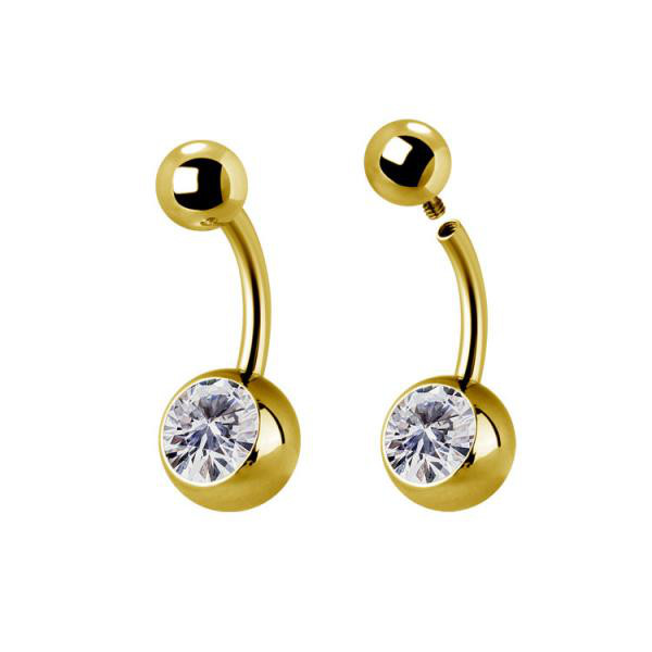 24K GOLD PVD TITANIUM INTERNAL DISC BELLY BANANAS SET W. PREMIUM ZIRCONIA