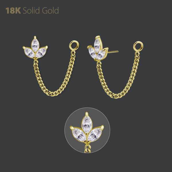 18K GOLD THREADLESS ATT. W. CHAIN SET W. PREMIUM ZIRCONIA