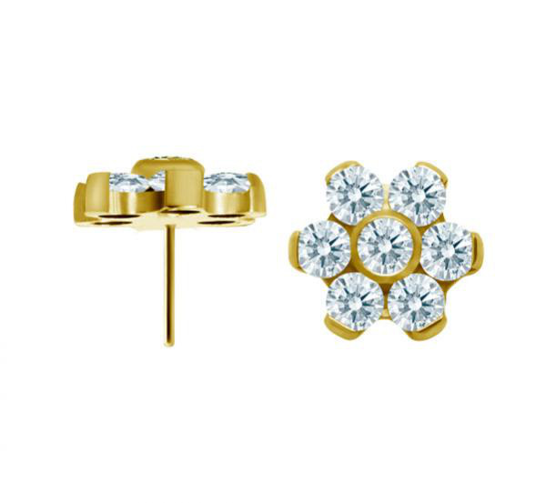 24K GOLD PVD TITANIUM THREADLESS TRINITY ATT. SET W. PREMIUM ZIRCONIA