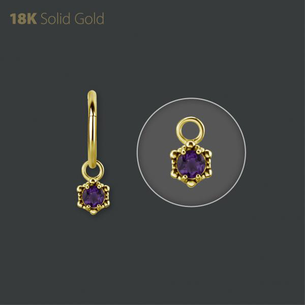 18K GOLD CHARM SET GENUINE DARK AMETHYST