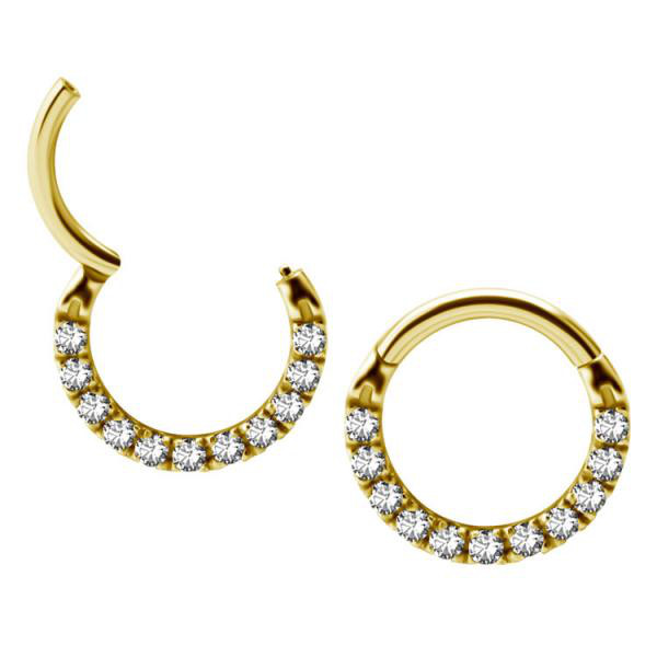 24K GOLD PVD SS316L HINGED CLICKER SET W.PREMIUM ZIRCONIA (FRONT FACING)
