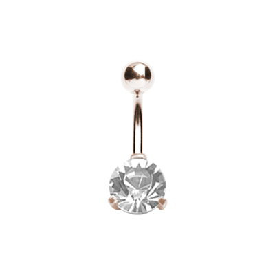 ROSE GOLD PVD SS316L BANANA WITH ROUND CUBIC ZIRCONIA (PRONG SET)
