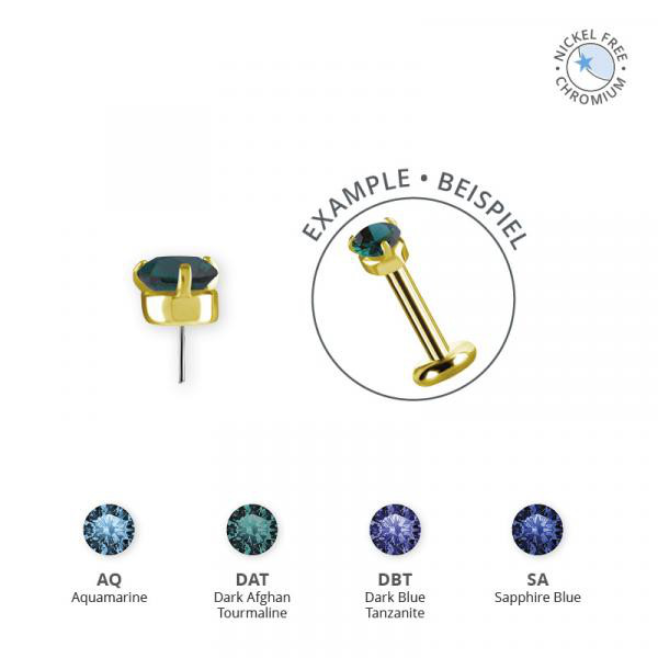 18K GOLD PVD CoCr NF THREADLESS 3 PRONG ATTACHMENT SET W. PREMIUM NANO GEMS
