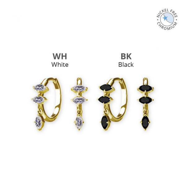 18K GOLD PVD CoCr NF HINGED EAR HOOPS SET W. PREMIUM ZIRCONIA