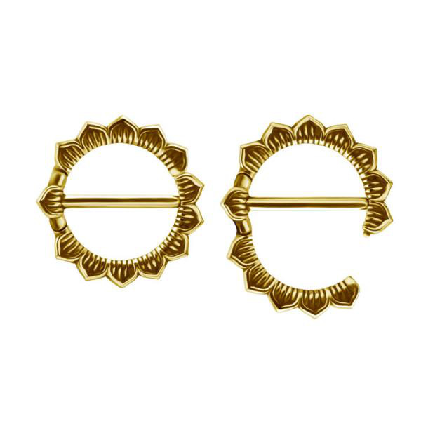 24K GOLD PVD SS316L DOUBLE HINGE NIPPLE CLICKER RING (LOTUS)