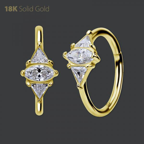 18K GOLD HINGED CONCH RING SET W. TRIANGLE AND OVAL PREMIUM ZIRCONIA