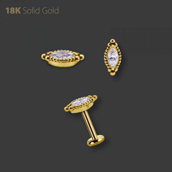 18K GOLD INTERNAL MICRO ATTACHMENT SET W. MARQUISE SHAPE PREMIUM ZIRCONIA
