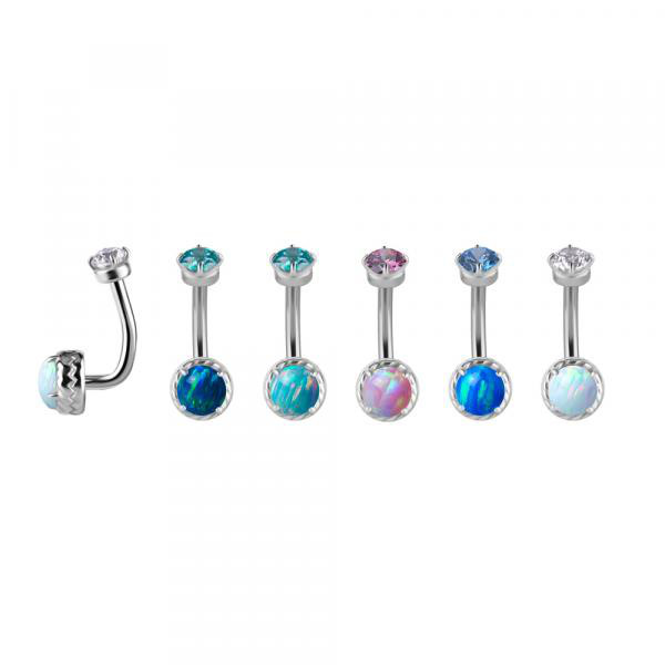 SS316L INTERNAL ROOK BANANA SET W.LAB CREATED OPAL W.PREMIUM ZIRCONIA TOP BALL 3MM