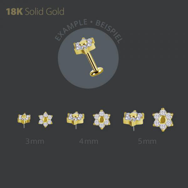 18K GOLD THREADLESS FLOWER ATTACHMENT SET W. LAB CREATED DIAMONDS