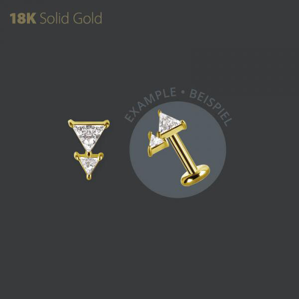18K GOLD THREADLESS ATTACHMENT SET W. TRIANGLE PREMIUM ZIRCONIA
