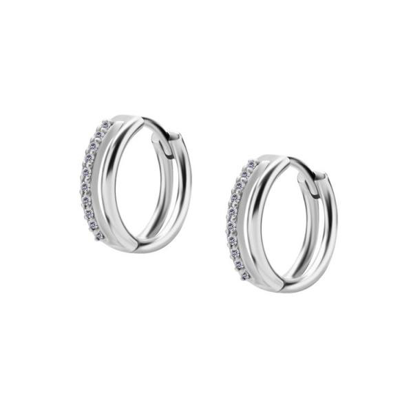 SS316L EAR HOOPS SET W. CUBIC ZIRCONIA (PAIR)