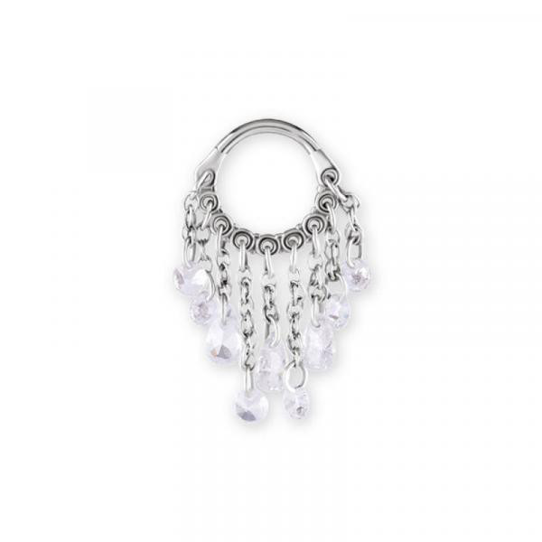 SS316L HINGED RING WITH PEAR SHAPE AND ROUND STONE DANGLES