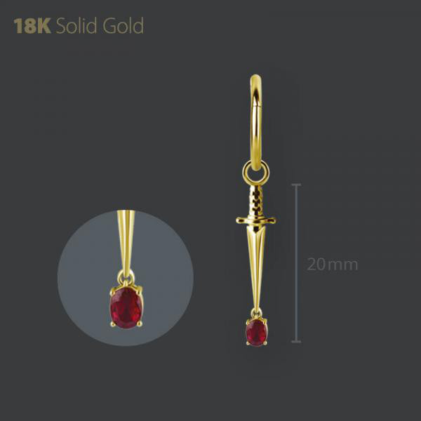 18K GOLD DAGGER CHARM SET W. GENUINE SONGEA SAPPHIRE