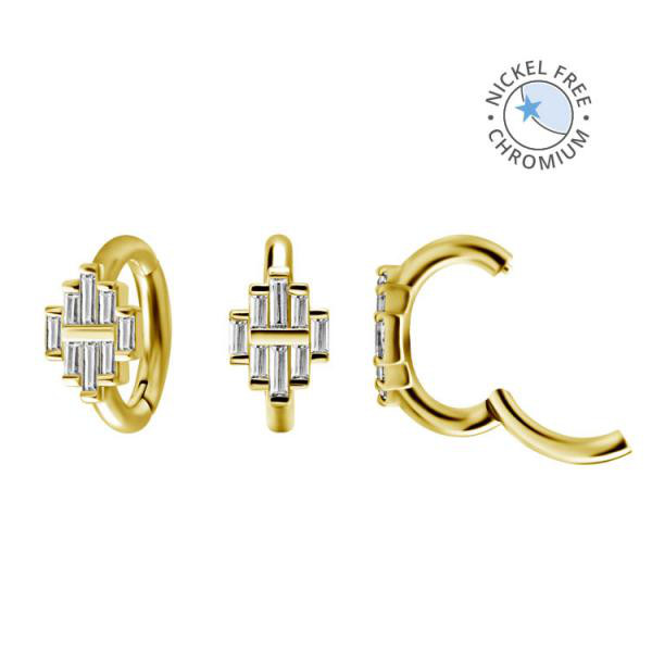18K GOLD PVD CoCr NF OVAL BELLY CLICKER SET W.CUBIC ZIRCONIA