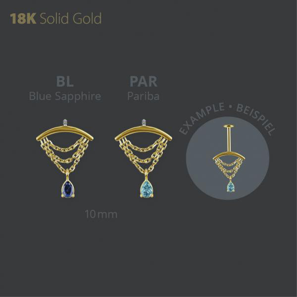 18K GOLD INT. VERTICAL HELIX FLOATING CHAIN ATT. SET W. LAB CREATED GEMSTONE