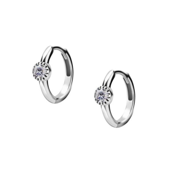 SS316L EAR HOOPS SET W. CUBIC ZIRCONIA (PAIR)