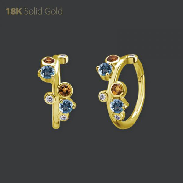 18K GOLD HINGED RING SET W. MULTICOLOR GENUINE GEMSTONES