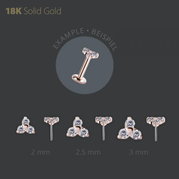 18K ROSE GOLD THREADLESS TRINITY ATTACHMENT SET W. PREMIUM ZIRCONIA