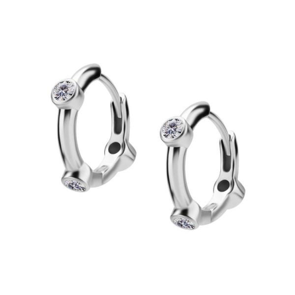 SS316L EAR HOOPS SET W. CUBIC ZIRCONIA (PAIR)
