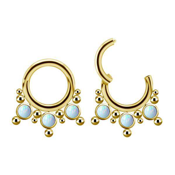 24K GOLD PVD TITANIUM DEVILHEART CLUSTER CLICKER SET W.LAB CREATED OPAL