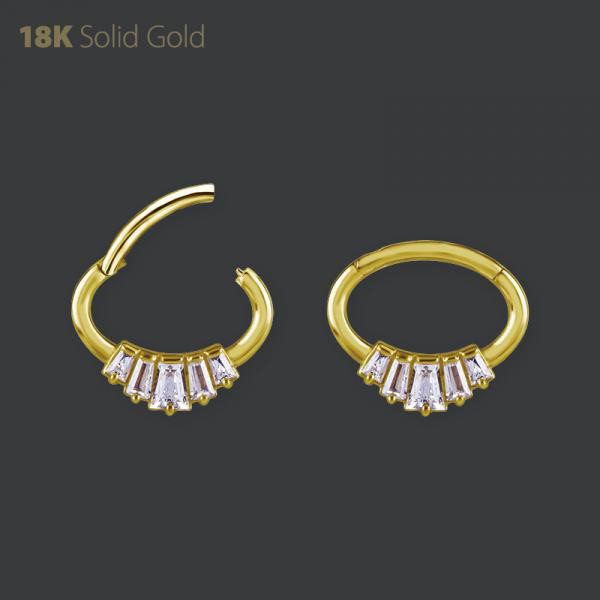 18K GOLD HINGED DAITH CLICKER SET W. PREMIUM ZIRCONIA