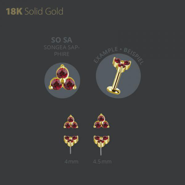 18K GOLD THREADLESS TRINITY ATTACHMENT SET W. GENUINE SONGEA SAPPHIRE