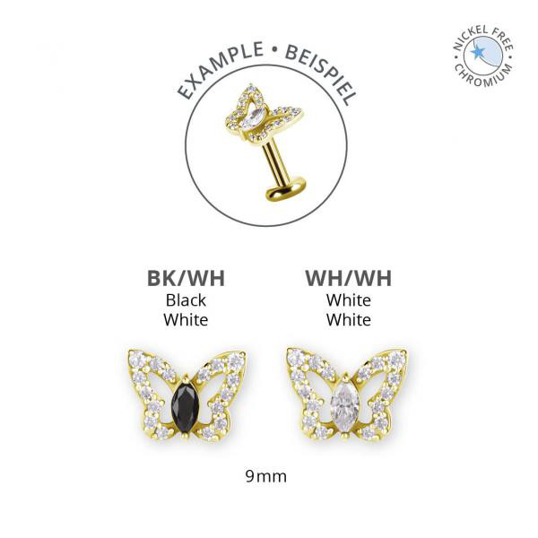 18K GOLD PVD CoCr NF INTERNAL MICRO ATT. BUTTERFLY SET W. PREMIUM ZIRCONIA