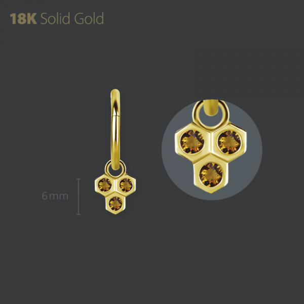 18K GOLD HONEYCOMB CHARM SET W. GENUINE CITRINE