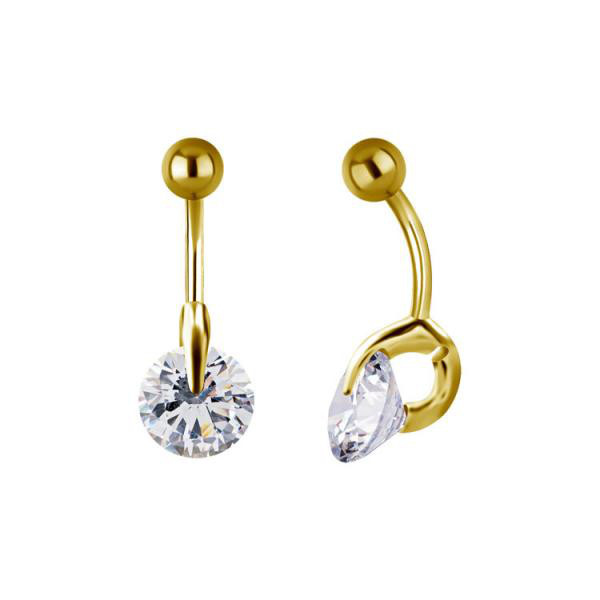 24K GOLD PVD SS316L BANANA W. SOLITAIRE ROUND SETTING CUBIC ZIRCONIA