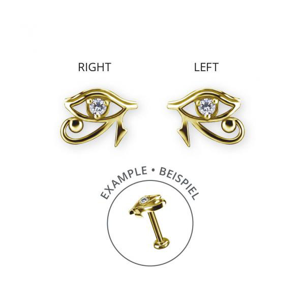 24K GOLD PVD SS316L THREADLESS EYE OF HORUS ATTACHMENT SET W. PREMIUM ZIRCONIA