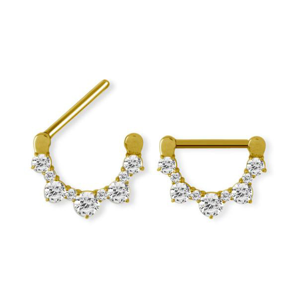 24K GOLD PVD SS316L JEWELLED NIPPLE CLICKER SHIELD (CZ PRONGS SETTING)