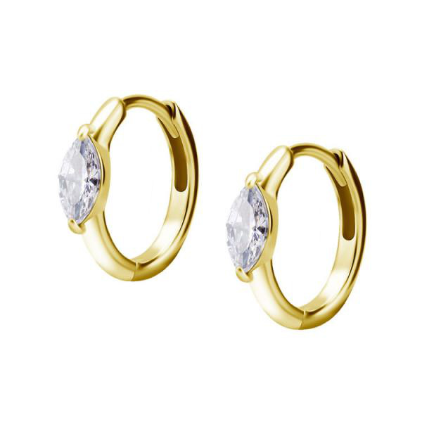 24K GOLD PVD SS316L EAR HOOPS SET W. MARQUISE CUBIC ZIRCONIA (PAIR)