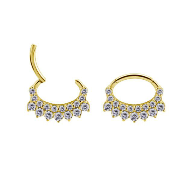 24K GOLD PVD SS316L HINGED SEPTUM/DAITH CLICKER SET W. PREMIUM ZIRCONIA