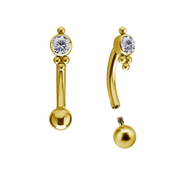 24K GOLD PVD TITANIUM INTERNAL ROOK AND EYEBROW CLUSTER BAN. SET W. PREMIUM ZIRCONIA