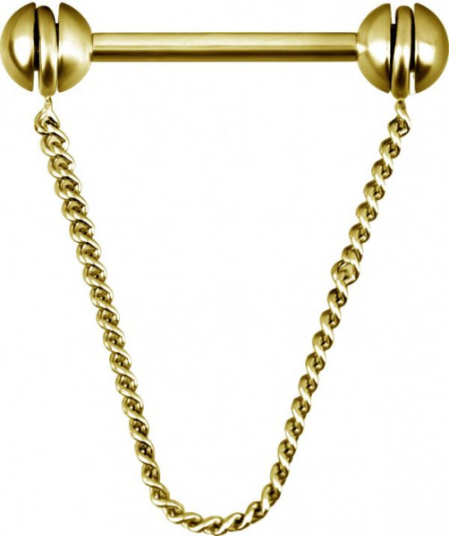 24K GOLD PVD SS316L FREE ROTATING NIPPLE CHAIN BARBELL