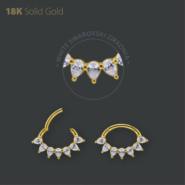 18K GOLD HINGED DAITH RING SET W. PEAR SHAPE PREMIUM ZIRCONIA