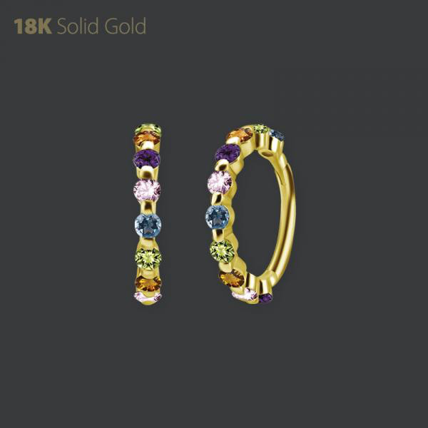 18K GOLD HINGED RING SET W. MULTICOLOR GENUINE GEMSTONES