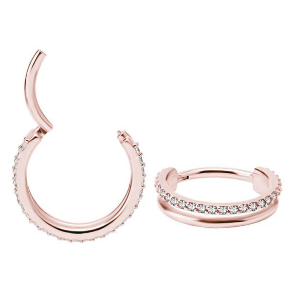 ROSE GOLD PVD SS316L DOUBLE HINGED CLICKER SET W. PREMIUM ZIRCONIA