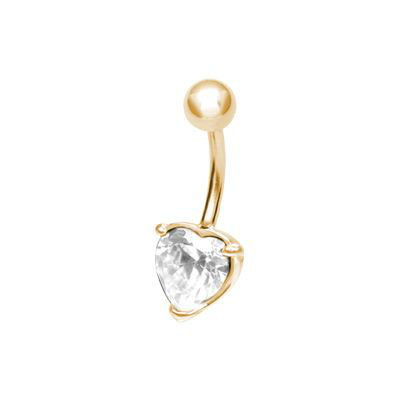 24K GOLD PVD SS316L BANANA WITH 08MM HEART CZ (PRONG SET)