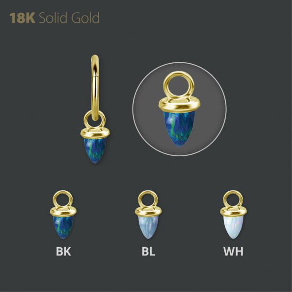 18K GOLD CHARM SET WITH BULLET SHAPE LAB CREATED OPAL