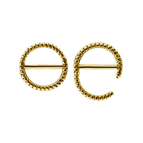 24K GOLD PVD SS316L NIPPLE DOUBLE CLICKER, OXIDIZED GRANULATION DESIGN