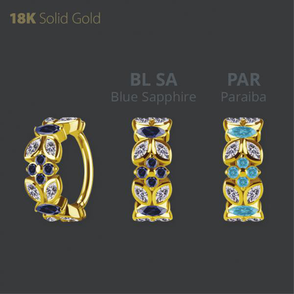 18K GOLD HINGED CLICKER SET W. LAB CREATED GEMSTONE